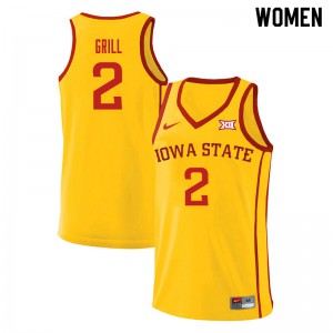 Womens Iowa State #2 Caleb Grill Yellow Stitch Jerseys 324236-691