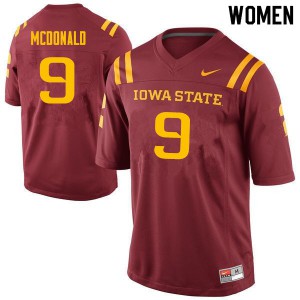Women's Iowa State University #9 Will McDonald Cardinal Stitched Jersey 536718-541