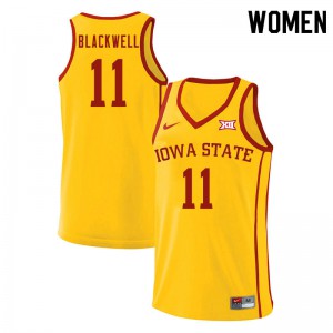Women Iowa State #11 Dudley Blackwell Yellow Stitched Jerseys 531113-550