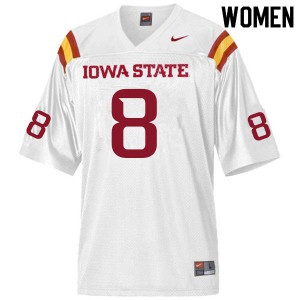 Women's Iowa State University #8 Greg Ross Jr. White Football Jersey 333989-510