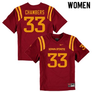 Womens Iowa State University #33 Mason Chambers Cardinal Football Jersey 193788-444