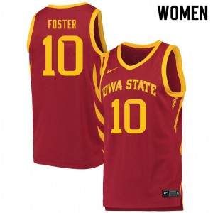 Women Iowa State Cyclones #10 Xavier Foster Cardinal University Jersey 593625-724