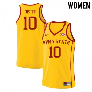 Women Iowa State #10 Xavier Foster Yellow Embroidery Jerseys 201064-538