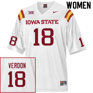 Women Iowa State University #18 Malik Verdon White Stitched Jersey 145027-280