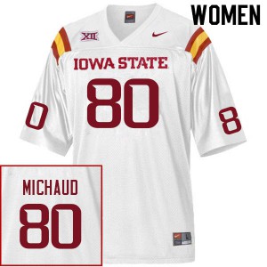 Womens Iowa State University #80 Tristan Michaud White Embroidery Jerseys 918976-185