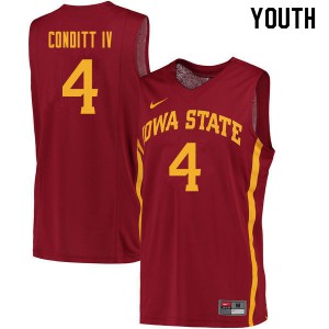Youth Iowa State University #4 George Conditt IV Cardinal Embroidery Jersey 317902-255