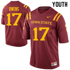 Youth Iowa State University #17 Garrett Owens Cardinal Stitched Jerseys 445863-678